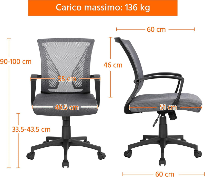 Yaheetech Bürostuhl ergonomischer Schreibtischstuhl Drehstuhl Arbeitsstuhl Netzstuhl mit Rückenlehne