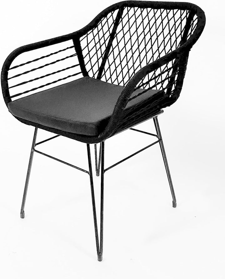 Kobolo Esszimmerstuhl Stuhl - Retro-Look-Black - Schwarz - Metall und Seil - inkl. Kissen