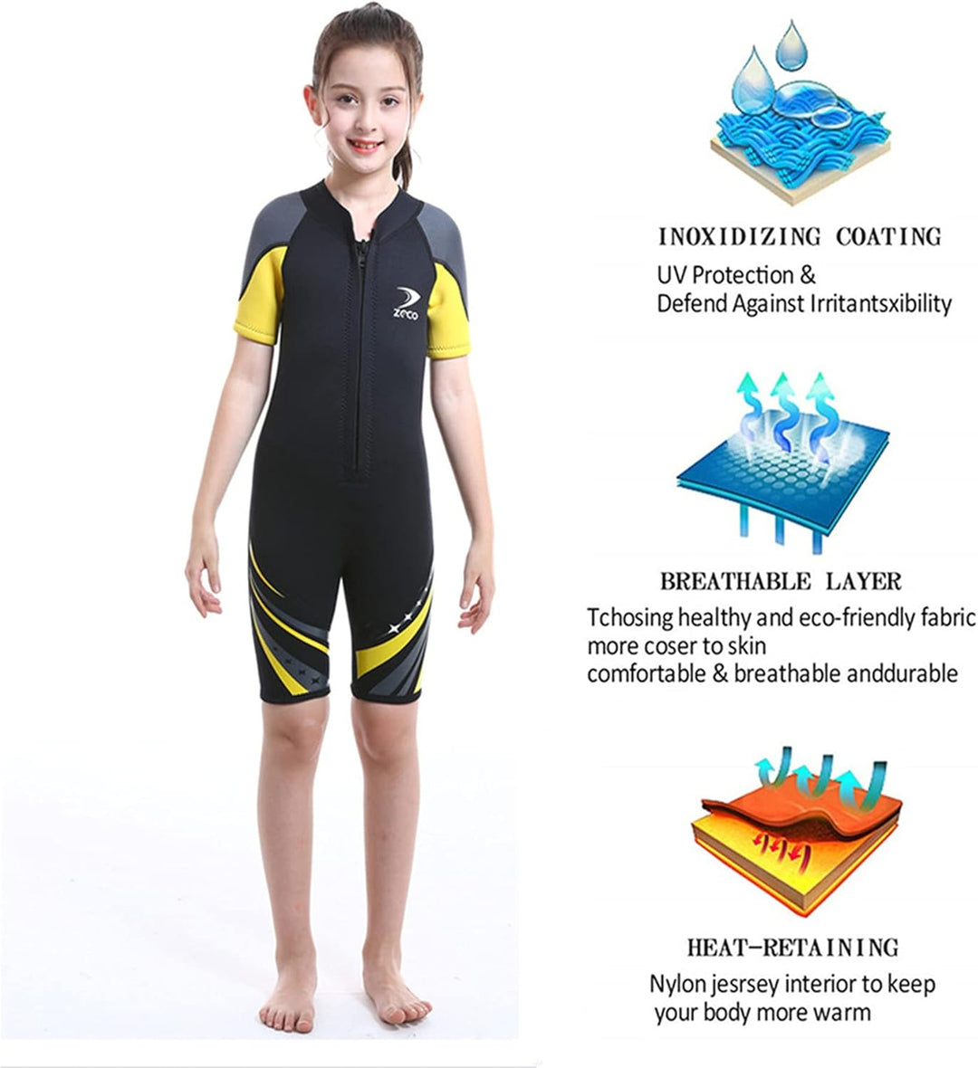 ZCCO Neoprenanzug Kinder, Kids Neoprenanzug 2.5mm Neopren Thermal Badeanzug, Neopren Front Zipper Ta