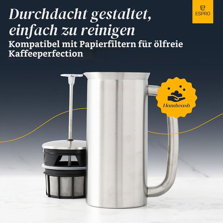 ESPRO 1118C2 Coffee Press P7-18 oz, Double Wall Vacuum Insulated, Brushed Stainless Steel, 530 ml 53