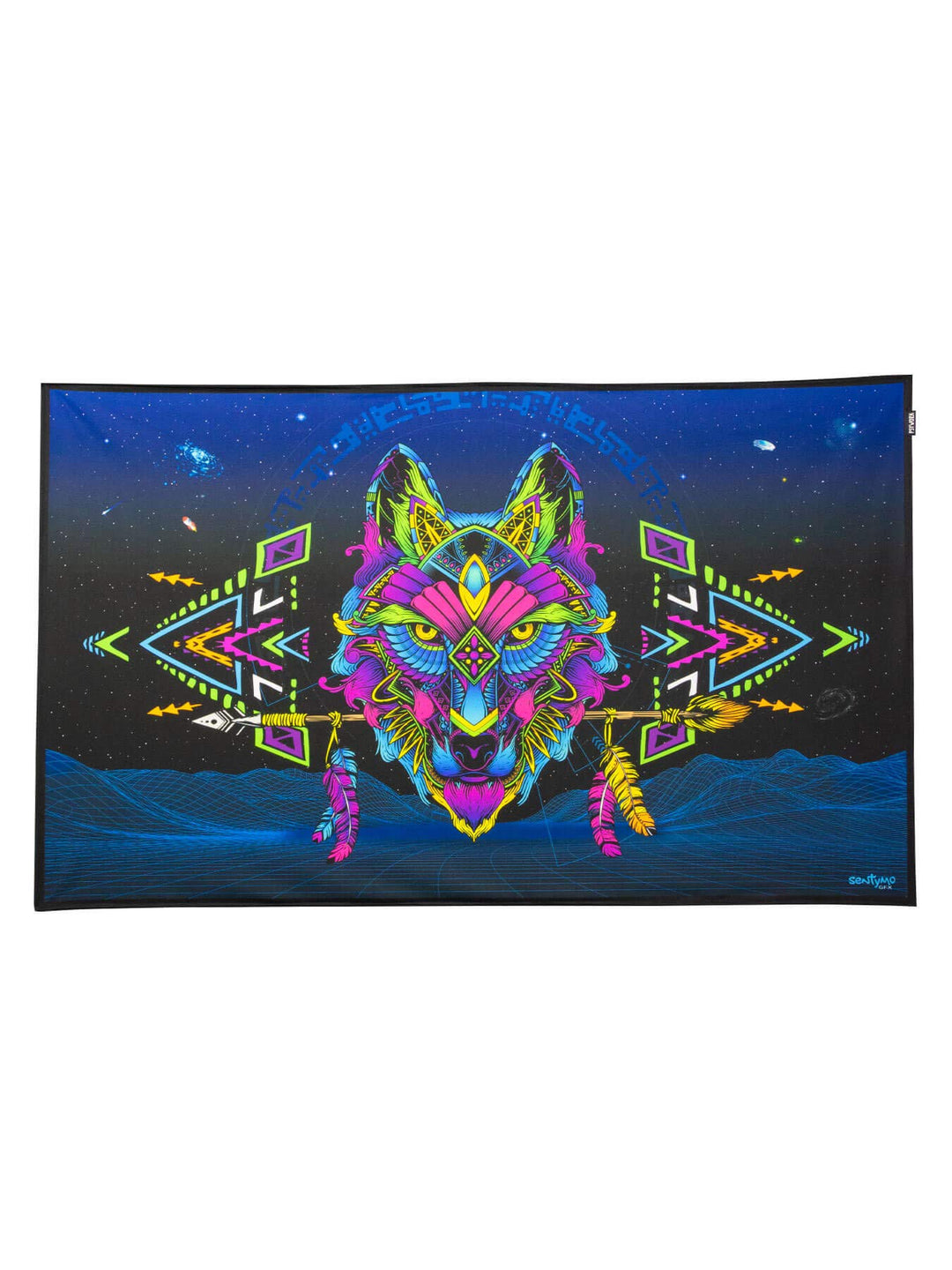 PSYWORK Schwarzlicht Stoffposter Neon | Sentymo Wolf | 0,89 x 1,47m | UV-aktiv | fluoreszierend | Wa