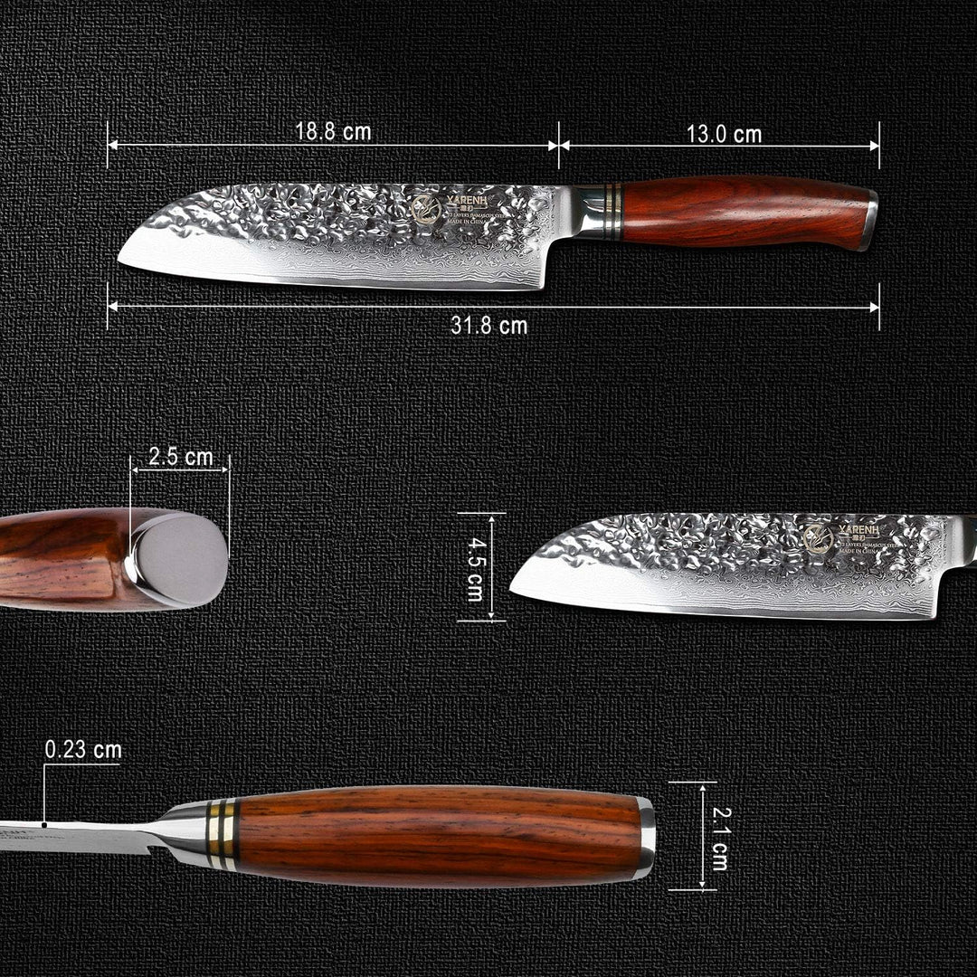YARENH santoku messer damast 18cm, küchenmesser scharf Aus 73 Schichten Damaststahl,mit Holzgriff, k