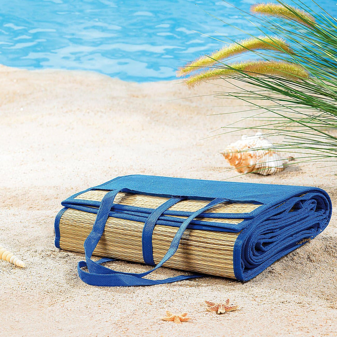 Bastmatten: 3er-Set Faltbare Bast-Strandmatten mit Tragegriffen, 180 x 90 cm (Badematte Bast, kompak