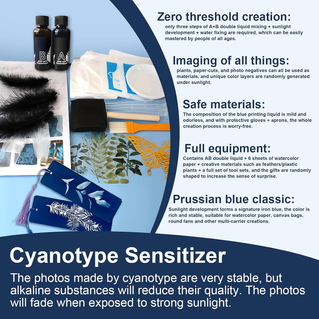 Cyanotypie, Cyanotype Sensitizer Set, Cyanotype Kit, Kommt mit Federn, Pflanzen und Anderen Material