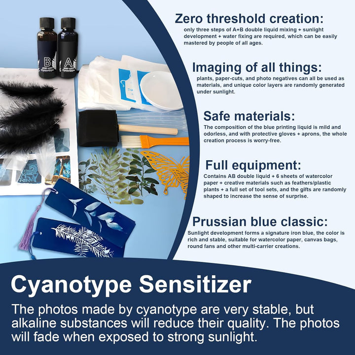 Cyanotypie, Cyanotype Sensitizer Set, Cyanotype Kit, Kommt mit Federn, Pflanzen und Anderen Material