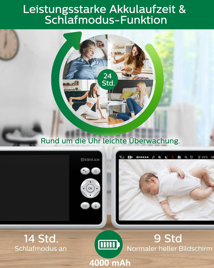 Sebikam Babyphone mit Kamera 5 Zoll 720P HD Bildschirm Video Baby Monitor, 4000mAh Akku PTZ 355° Bab
