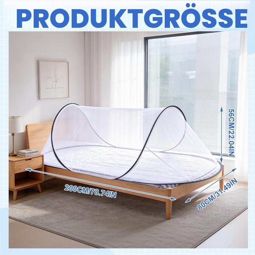 Moskitonetz Pop Up, 200 x 80 x 56 cm Faltbares Moskitonetz, Tragbares Moskitozelt mit Transportbeute