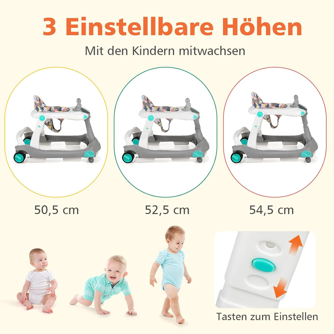 DREAMADE 2 in 1 Lauflernhilfe mit Musik & Licht, Baby Walker Höhenverstellbar & Klappbar, Gehfrei La