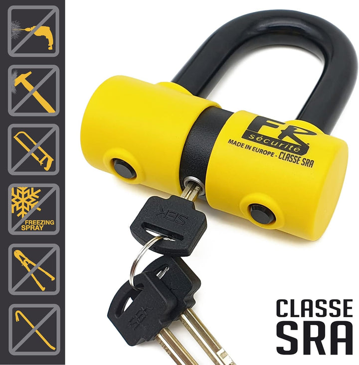 FR SECURITE FR50+10.120L Motorrad-Diebstahlkette Mini-U-Schloss Zugelassen SRA-Sicherheitsschutz Mot