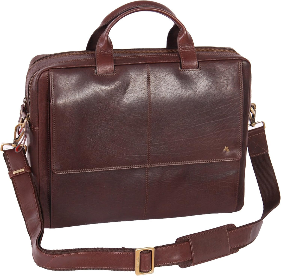 A1 FASHION GOODS Echtes Leder Aktenkoffer A124 Braun Laptop Organizer Arbeit Geschäftstasche