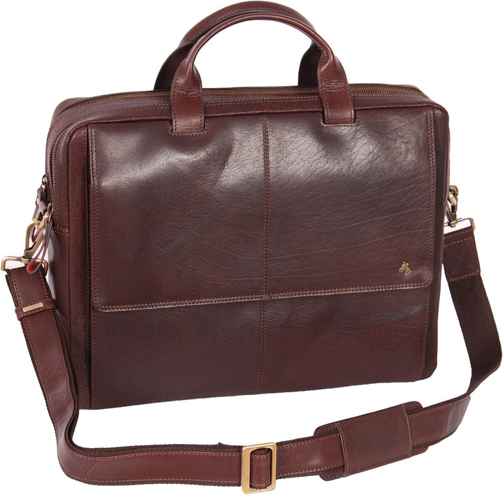 A1 FASHION GOODS Echtes Leder Aktenkoffer A124 Braun Laptop Organizer Arbeit Geschäftstasche