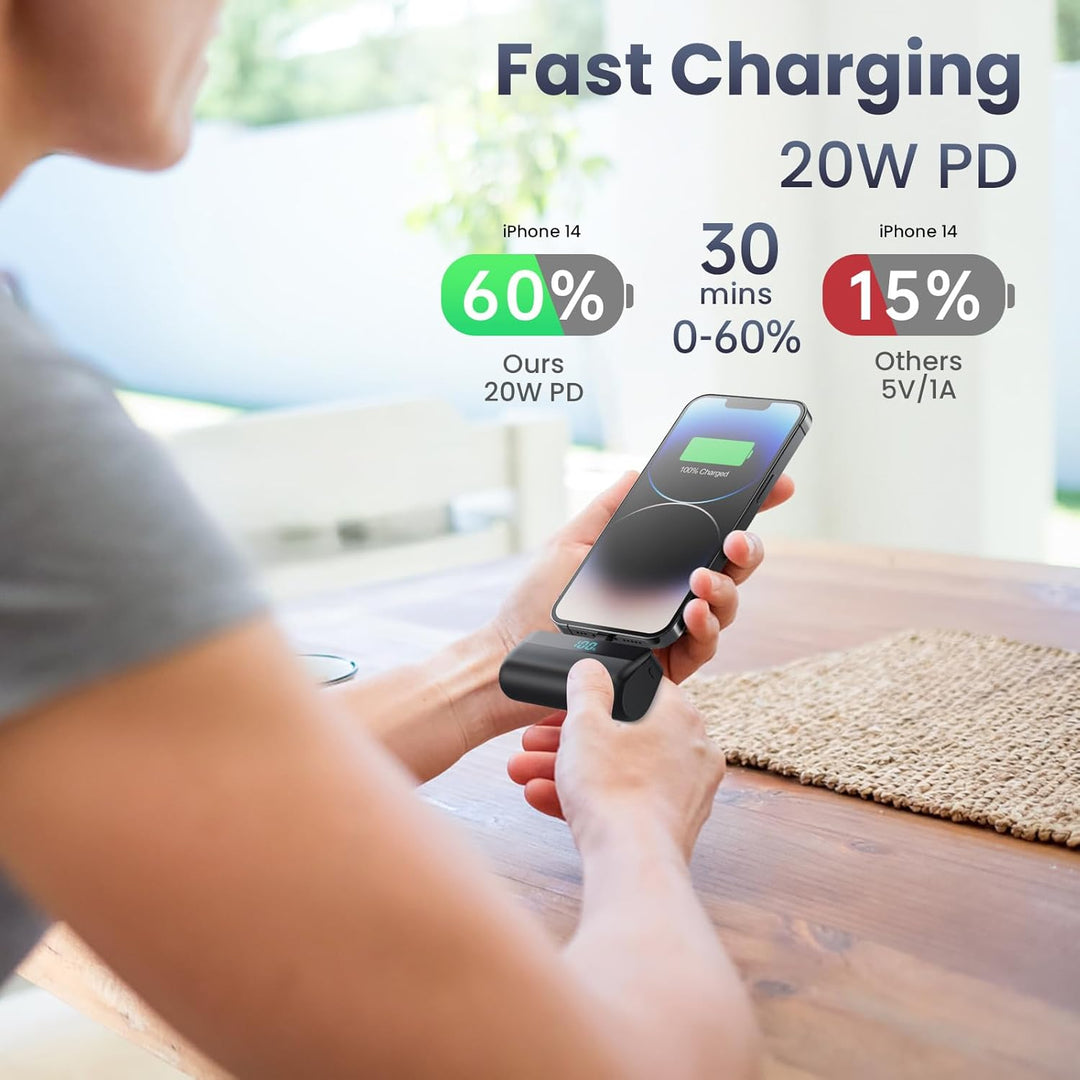 Mini Powerbank für iPhone 5200mAh, Upgrade 20W PD 3.0A Schnelles Aufladen Kompakt Power Bank mit LCD