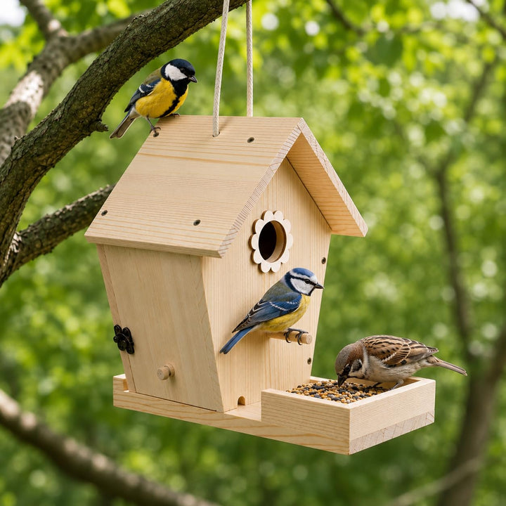 Vogelhaus Bausatz aus unbehandeltem Holz – Vogelhaus zum Bemalen für Kinder, Nistkasten & Futterstat
