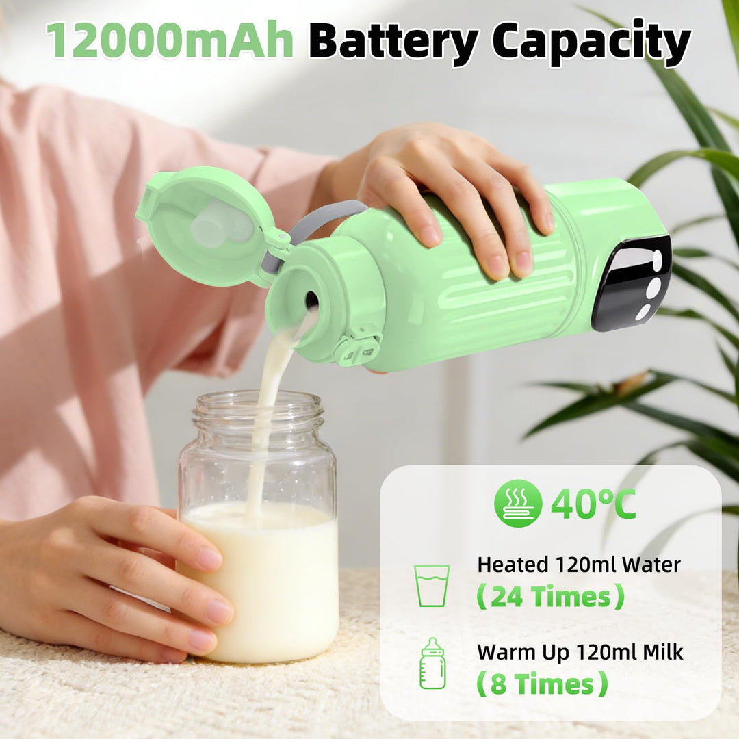 Tragbarer Babyflaschenwärmer Grün für Unterwegs, 500ml Muttermilchwärmer, 12000mAh Akku, 120W Schnel