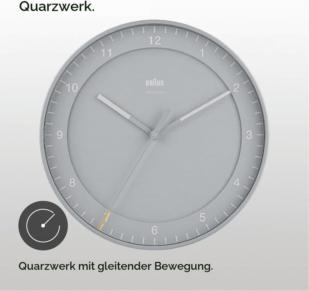Braun Classic Grosse Analog-Wanduhr mit geräuschlosem Uhrwerk (kein Tickgeräusch), leicht ablesbar,