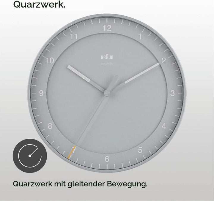 Braun Classic Grosse Analog-Wanduhr mit geräuschlosem Uhrwerk (kein Tickgeräusch), leicht ablesbar,