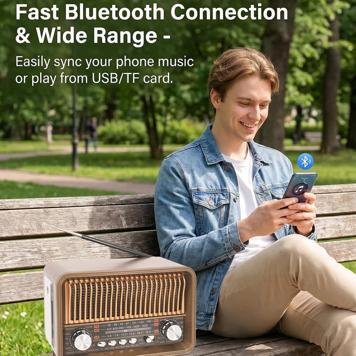 Retro Radio Bluetooth AM/FM/SW, Tragbares Nostalgie Kofferradio, Vintage Radio mit USB/TF/AUX MP3 Wi