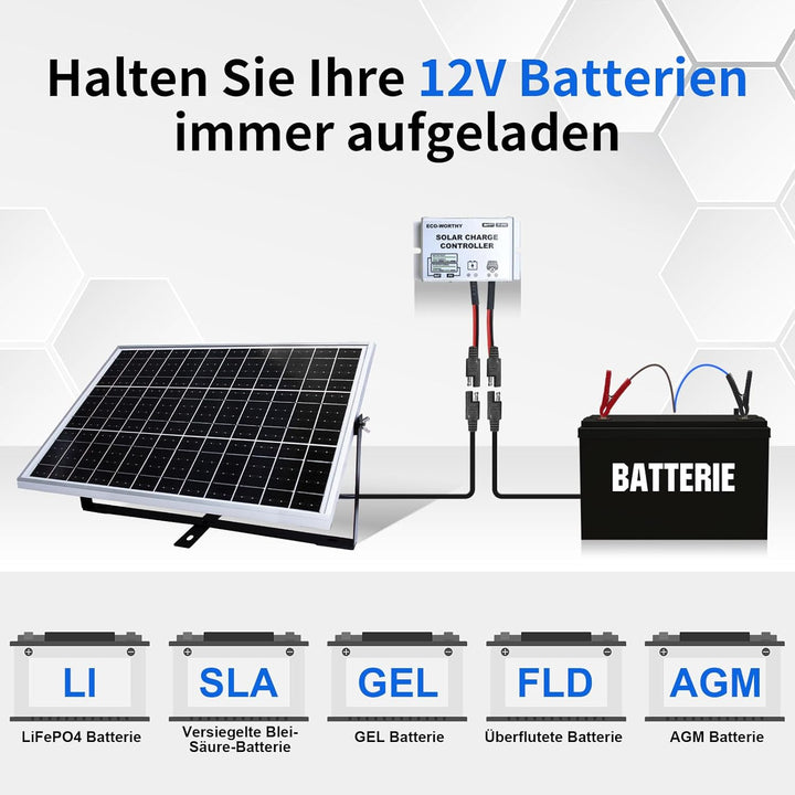 ECO-WORTHY 25W 12V Solar Batterieladegerät, 25W wasserdichtes Solarpanel Kit + verstellbare Halterun