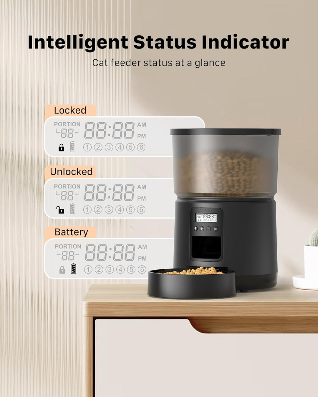 BEMOONY 5L Futterautomat Katze, Katzenfutter Automat mit Programmierbarem Timer, 1-6 Mahlzeiten pro
