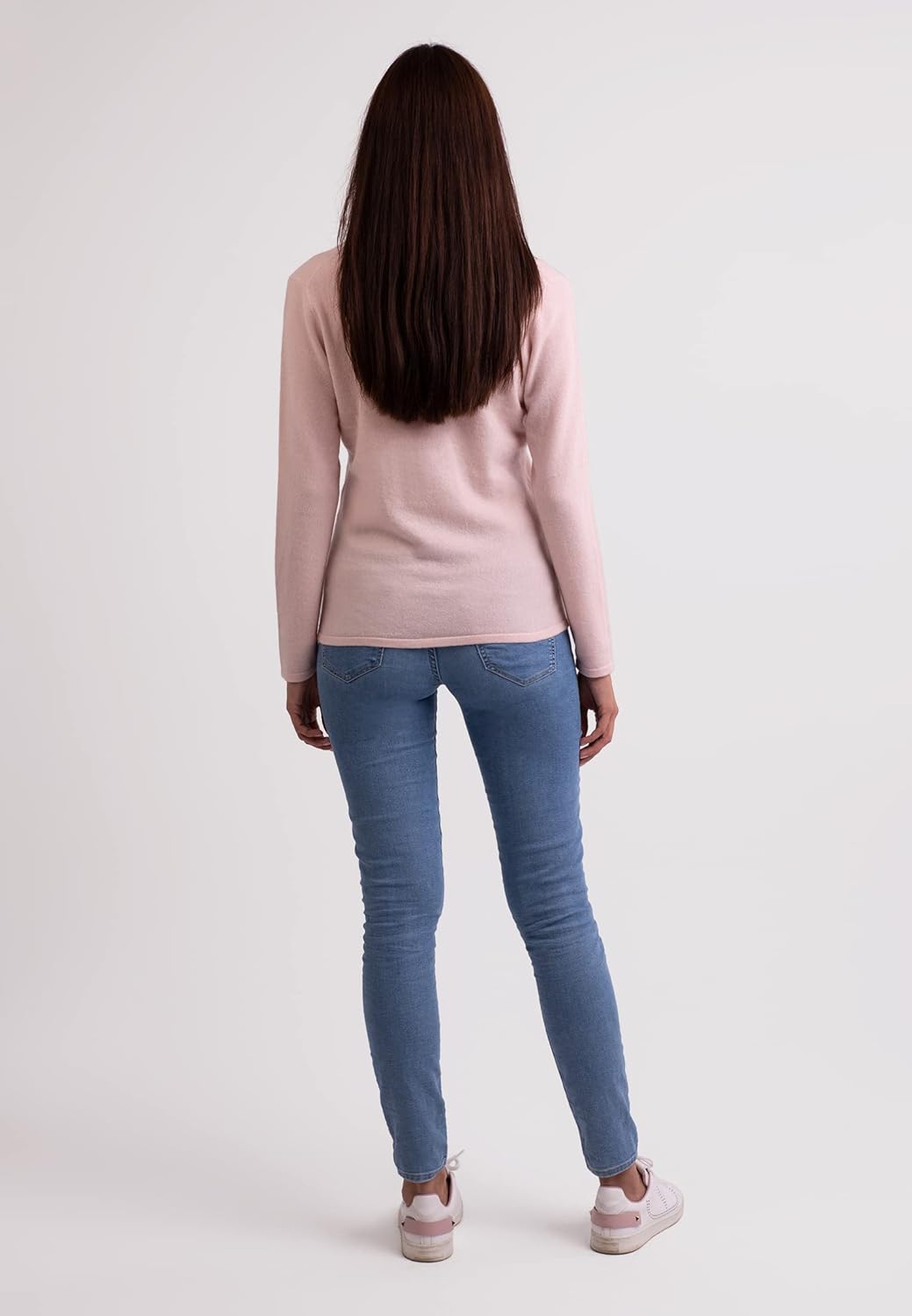 100% Kaschmir Damen Pullover | Sweater Rundhalsausschnitt 2-fädig XS Puderrosa, XS Puderrosa