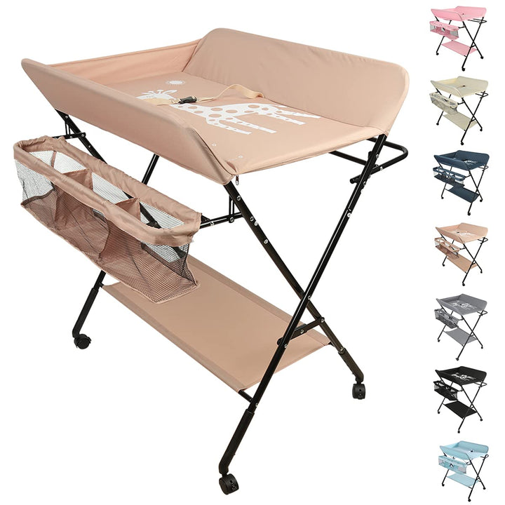 OHMG Baby Wickelkombi Klappbare Wickelkommode,Wickeltisch mit Rollen,Mobiler Wickeltisch mit Wickela