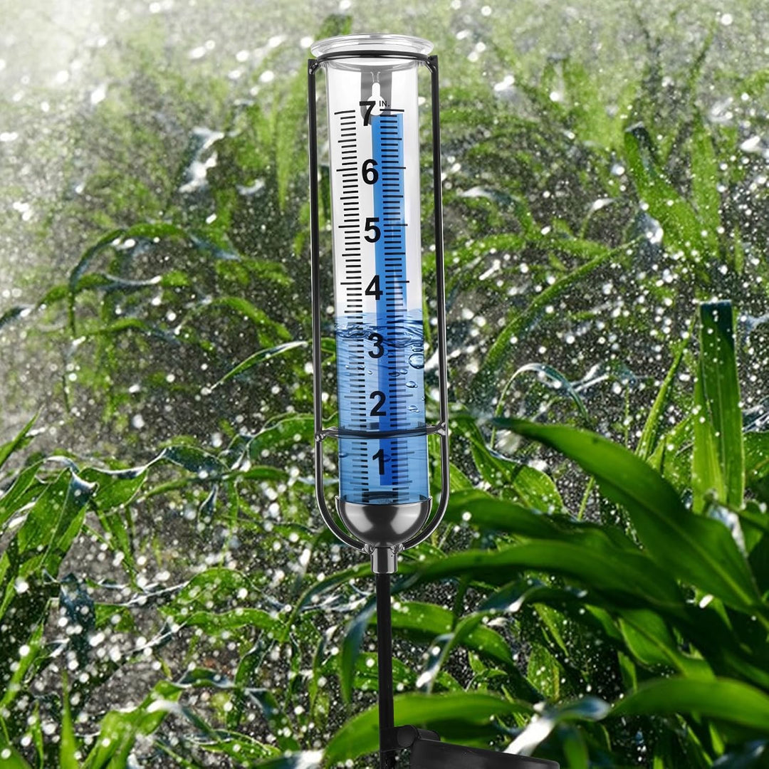 HOSPAOP Solar Regenmesser für Garten mit Erdspiess und LED, Niederschlagsmesser Frostsicher Glas für