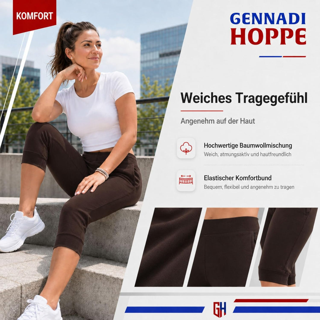 Gennadi Hoppe Damen 3/4 Trainingshose Sporthose Kurze Hose Sport Fitness Jogginghose Shorts Barmuda