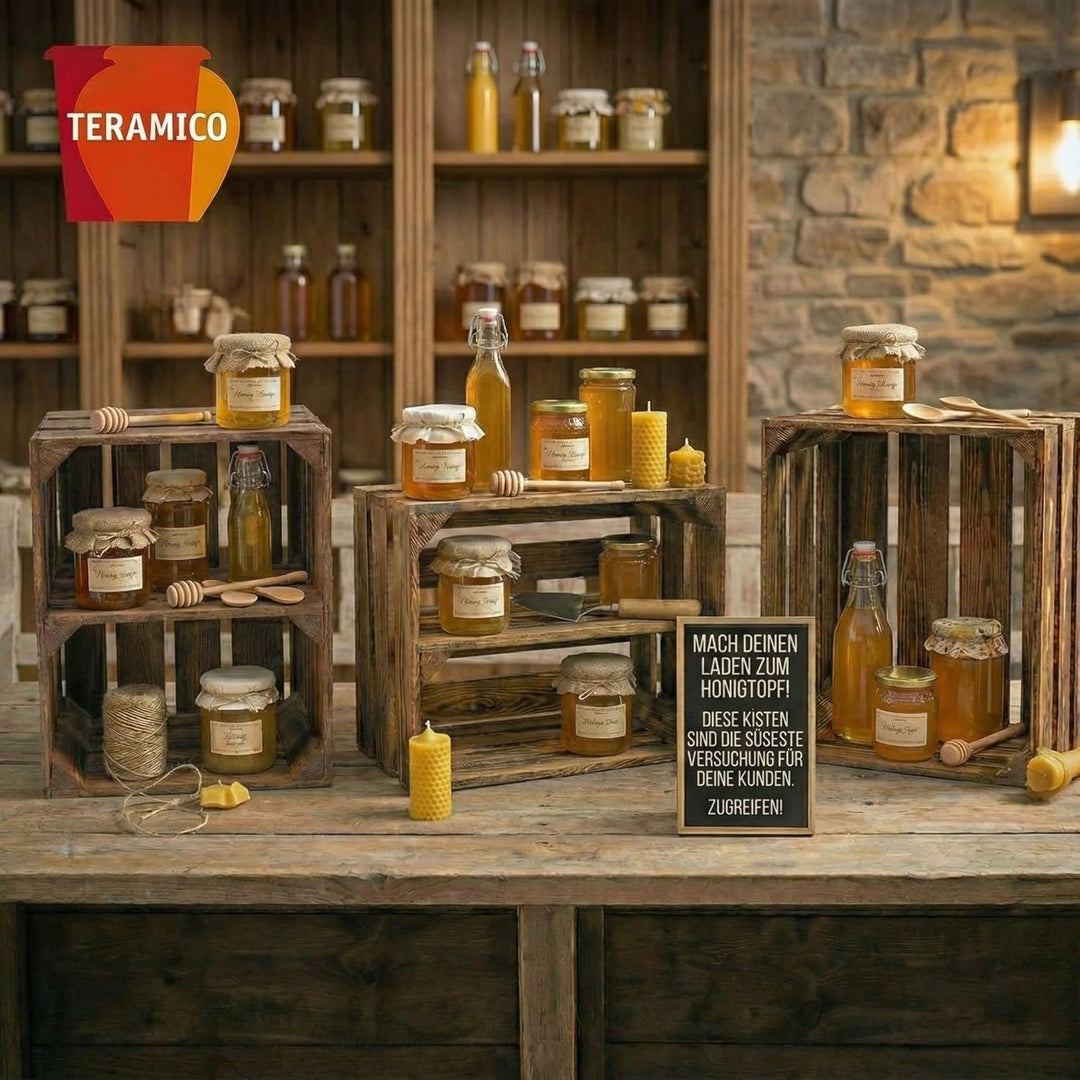 Teramico Vintage Holzkisten 40 x 30 x 25cm geflammt | Weinkisten & Obstkisten | Set-Angebote (6er Se