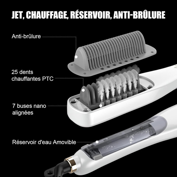 Professionelles Dampf-Glätteisen – Glättbürste mit Dampf für Haare, 4 einstellbare Temperaturen, 160