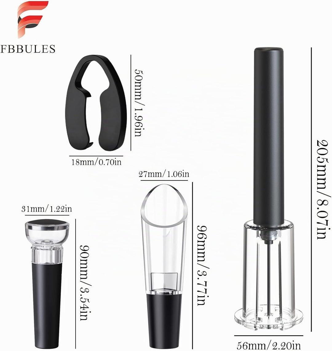 FBBULES 4 Stück Druckluft Korkenzieher Set - Druckluft Flaschenöffner mit Folienschneider, Vakuumsto