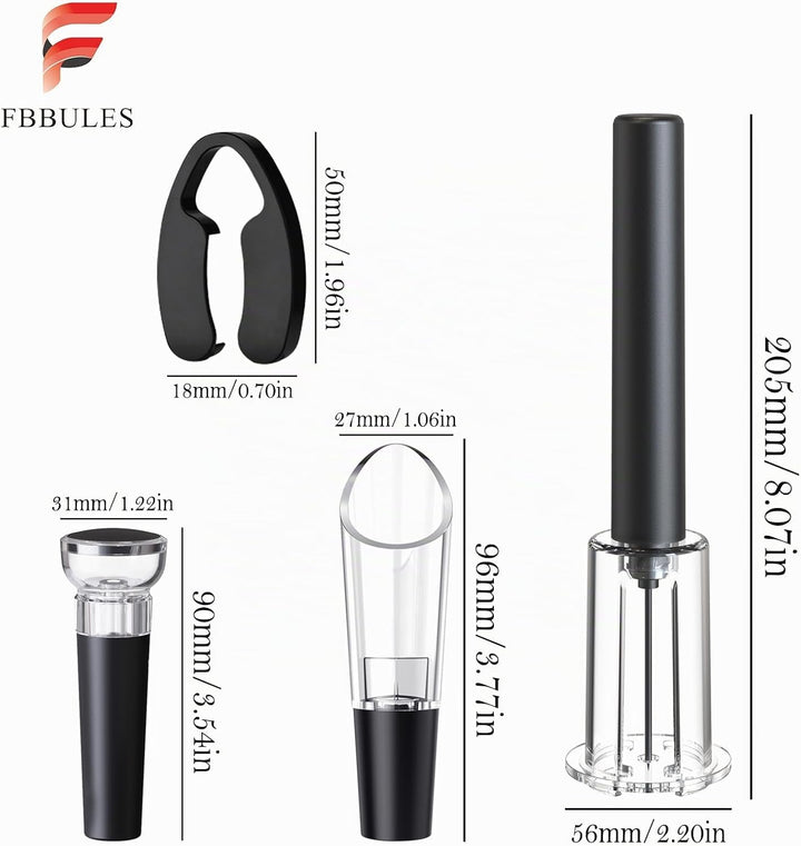 FBBULES 4 Stück Druckluft Korkenzieher Set - Druckluft Flaschenöffner mit Folienschneider, Vakuumsto