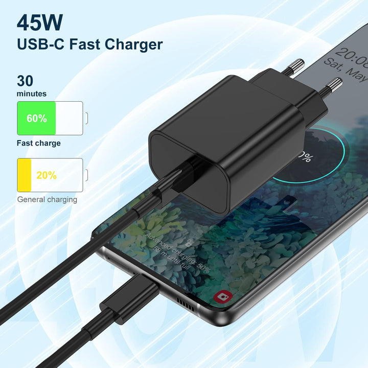 45W Ladegerät USB C Schnellladekabel, Netzteil Adapter mit 2M Typ C Kabel, Super Fast Charger Ladeka