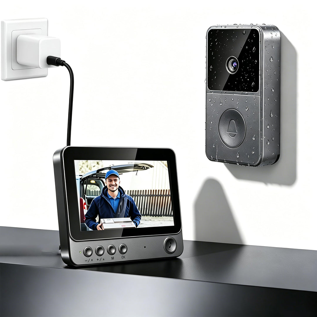Türklingel mit Kamera und Monitor, 1080P HD, IP65 Wasserdicht, 4,3 Zoll Bildschirm, 170° Weitwinkel,