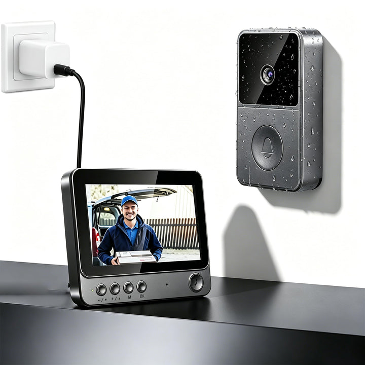 Türklingel mit Kamera und Monitor, 1080P HD, IP65 Wasserdicht, 4,3 Zoll Bildschirm, 170° Weitwinkel,