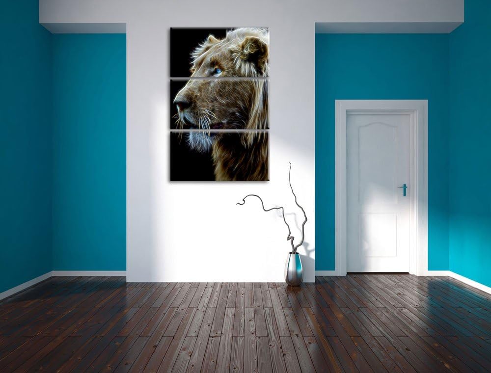 Dark prächtiger weisser Löwe Spezial 3-Teiler Leinwandbild 120x80 Bild auf Leinwand, XXL riesige Bil