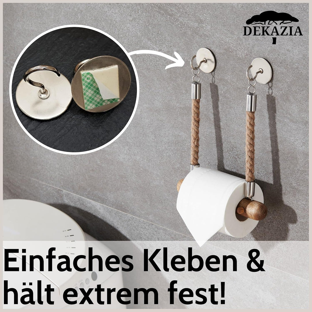 DEKAZIA® Toilettenpapierhalter Seil | Mango Holz | Klopapierhalter für WC/Badezimmer | 100%-fest dur
