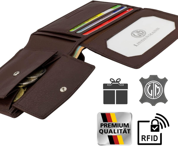 LINDENMANN Portemonnaie Herren Leder/Geldbeutel Herren, Rindleder matt, quer, cognac