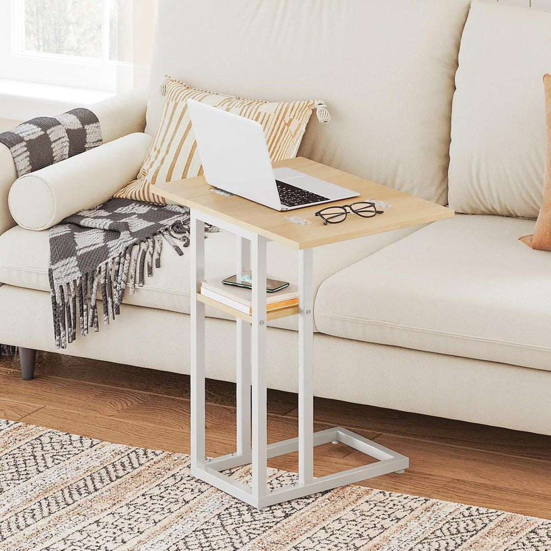 HOOBRO C-Form Beistelltisch, Klappbarer Sofatisch, Couchtisch, Kaffeetisch Snacktisch mit Lagerregal