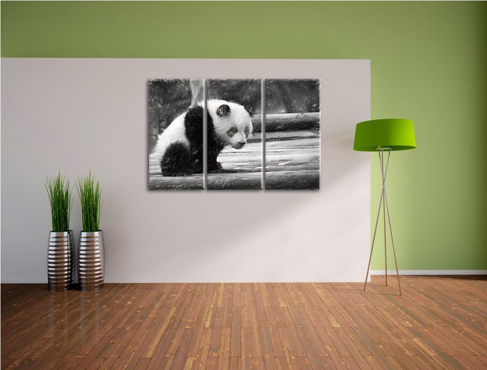 niedlicher junger Panda auf Holzstämmen NewArt 3-Teiler Leinwandbild 120x80 Bild auf Leinwand, XXL r