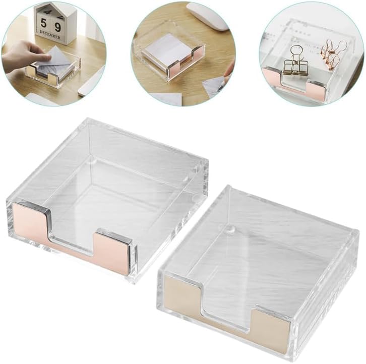 LALAFINA 2 Stück Transparenter Memo Pad Holder mit Roségoldenem Stiftehalter Praktischer Notizzettel