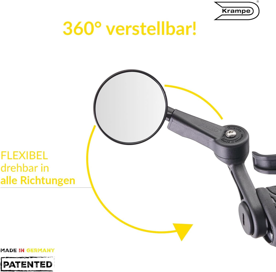 Krampe KF Mini Typ B | kleiner einklappbarer Fahrradspiegel | links und rechts montierbar | für alle