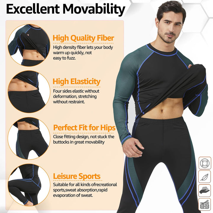 UNIQUEBELLA Thermo Unterwäsche Set, Funktionswäsche Herren Skiunterwäsche Winter Suit Ski Thermo-Unt