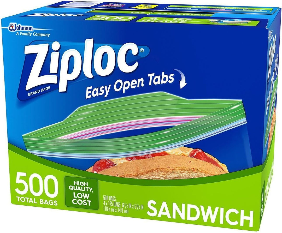 Ziploc Easy Open Tabs Sandwich Bags 125 Count (Pack of 4) 500 Sandwich Bags, 500 Sandwich Bags