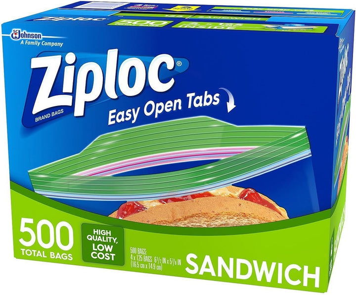 Ziploc Easy Open Tabs Sandwich Bags 125 Count (Pack of 4) 500 Sandwich Bags, 500 Sandwich Bags