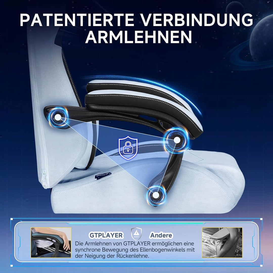 GTPLAYER Gaming Stuhl, Ergonomischer Gamer Stuhl aus Hochwertiger Flanell mit Lendenwirbelstütze, PC