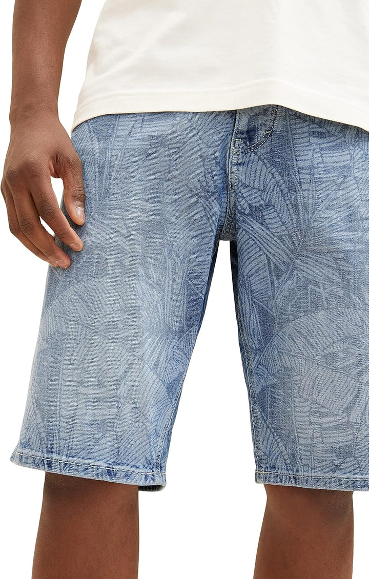 TOM TAILOR Herren Relaxed Fit Jeans Bermuda Shorts mit Palmen-Print, 31748 - Light Banana Leaf Lazer