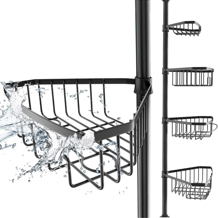EDELHAND© Teleskop Duschregal Schwarz für Höhe von 105 bis 270 cm - Teleskopregal Bad für Dusche und