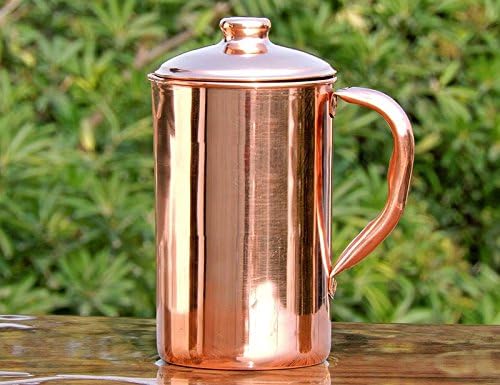 SKAVIJ reiner Kupferkrug mit deckel und 4 becher set fester wasserkrug (1,6 liter)