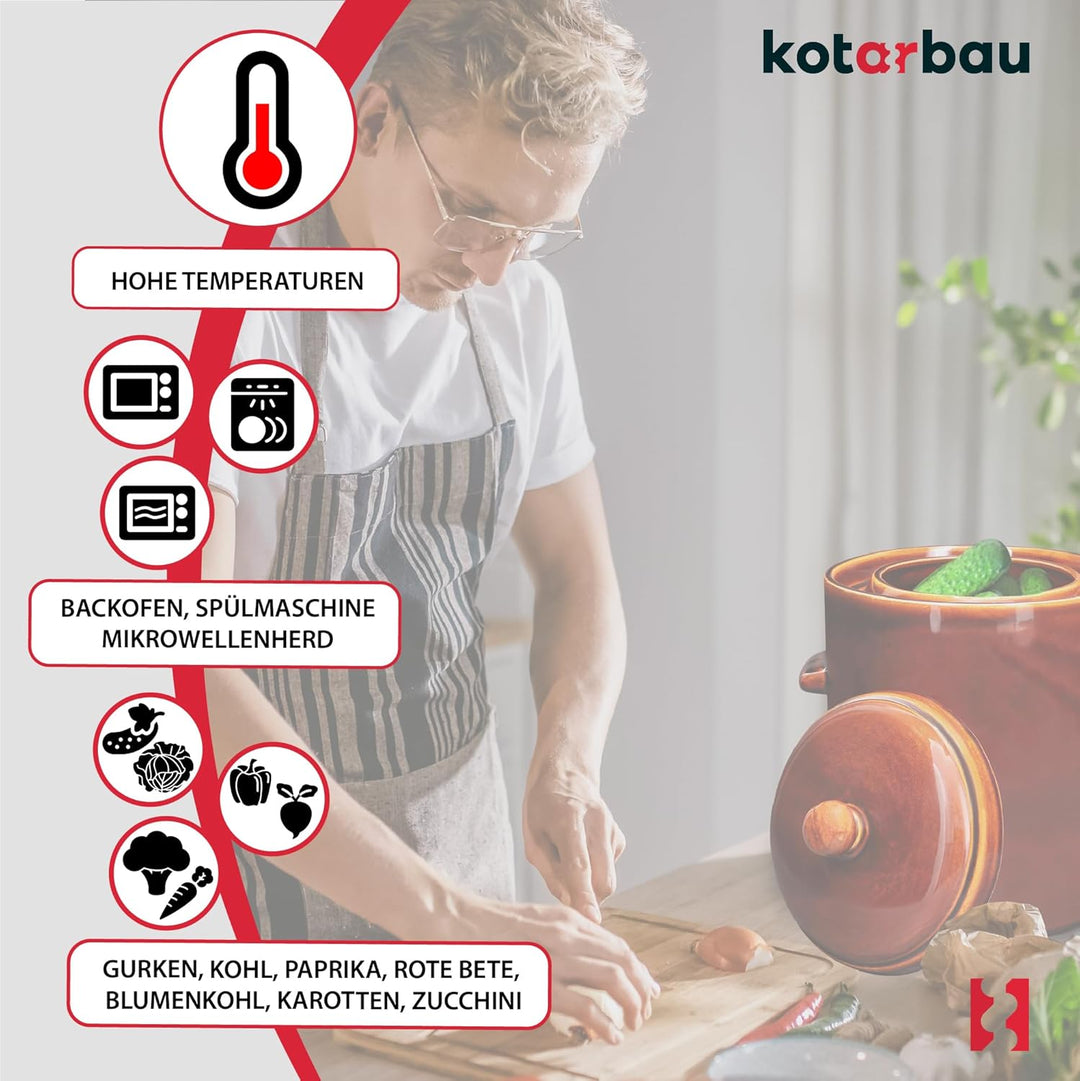 KOTARBAU® Gärtopf 10 L Braun Steinzeugtopf mit Hermetikdeckel Sauerkrauttopf Gurkentopf Einmachtopf
