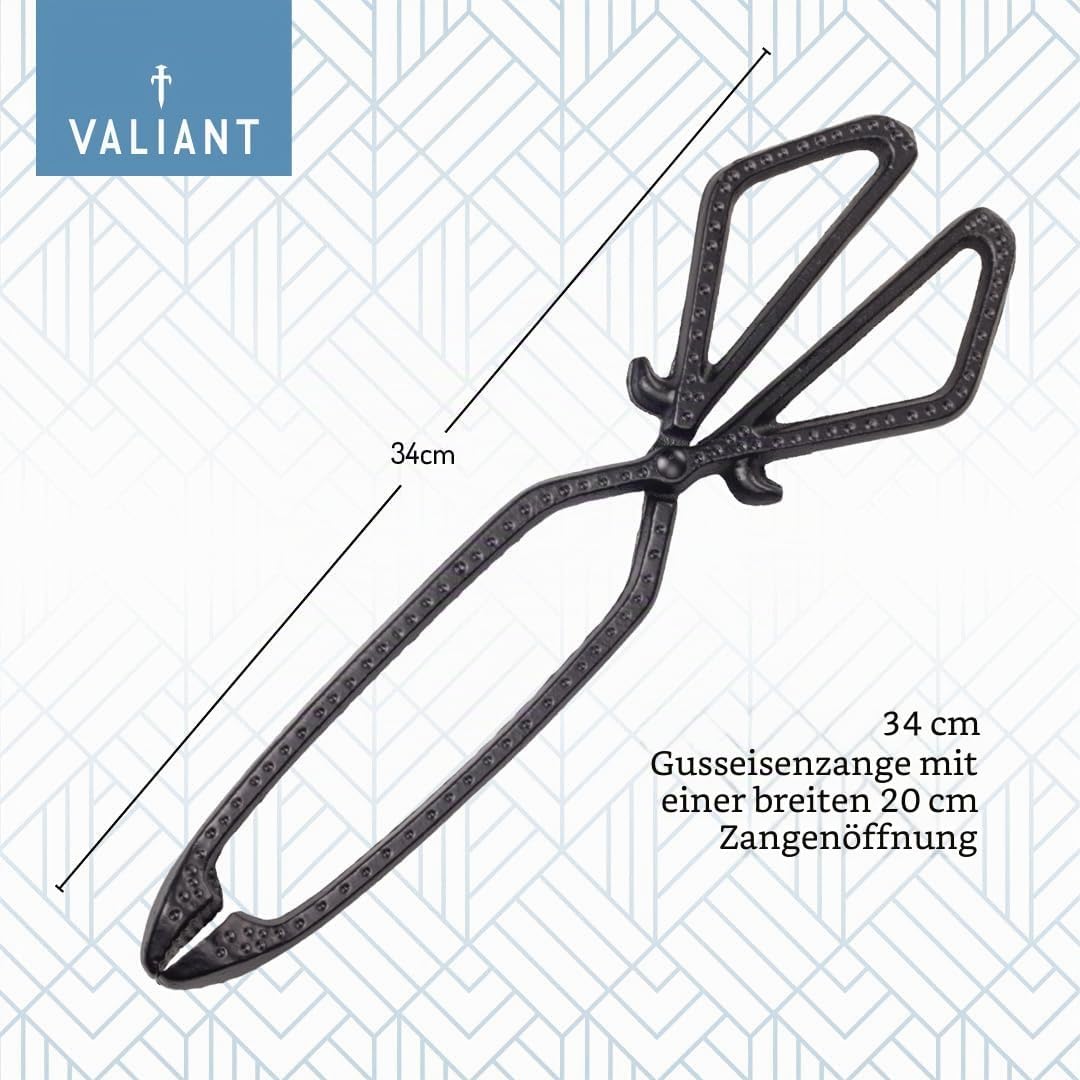 Valiant Robuste Gusseisen-Holz- und Kohlezange | 34 cm Weitwinkel-Kamin, Herd & Feuerstelle, Schwarz